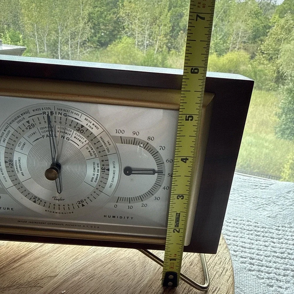 Vintage Taylor Mahogany Wood Desktop Compensated Barometer 3 Gauges